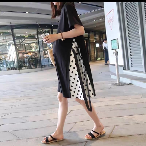 Black and White Polka Dot Maternity Dress - Picture 1 of 2